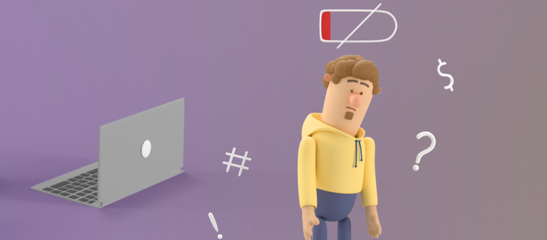 Обложка статьи блога MANUFACT PRO - 3d иллюстрация грустный парень и ноутбук, бизнес идея, провал - агентство по разработке сайтов
