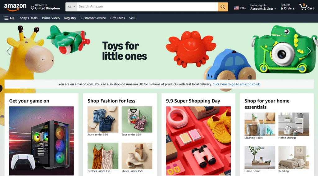 скриншот- дизайн сайта Amazon - оформление Амазон