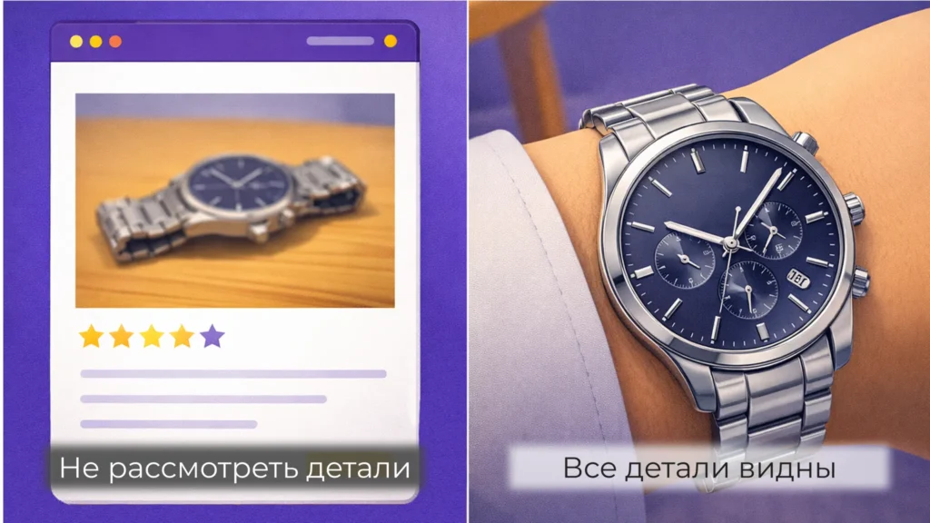 Изображение наручных часов вдали и крупным планом - Как создать продающее фото товара - blog.manufact.pro